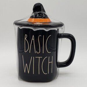 Rae Dunn Magenta BASIC WITCH Black Ceramic Mug with Witches Hat Lid NEW!